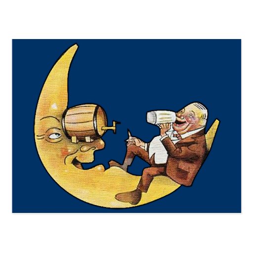 Man Drinking Beer with Moon Postcard | Zazzle