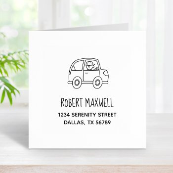 Man Driving A Car Address Rubber Stamp by Chibibi at Zazzle