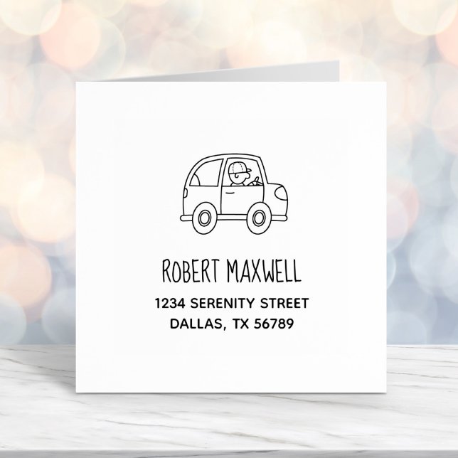 Man Driving a Car Address Self-inking Stamp (Creator Uploaded)