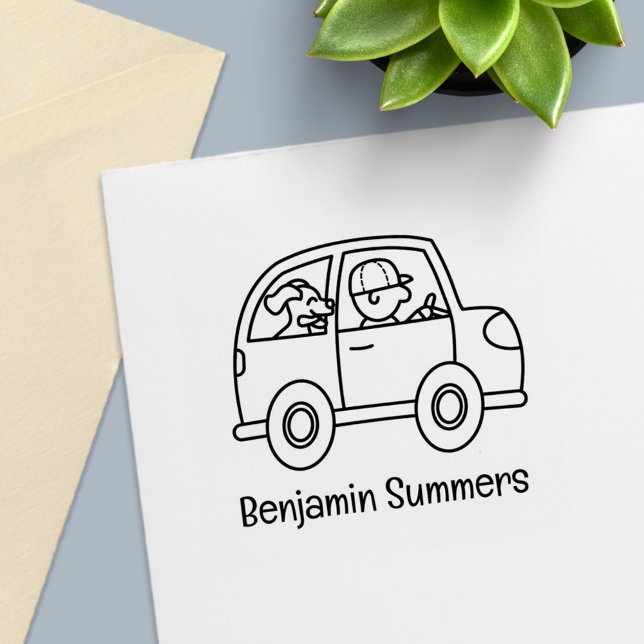 Man Driving Car with Dog Custom Name Self-inking Stamp (Creator Uploaded)
