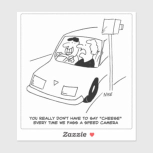 Man Driving Past Speed Camera Cartoon. Sticker