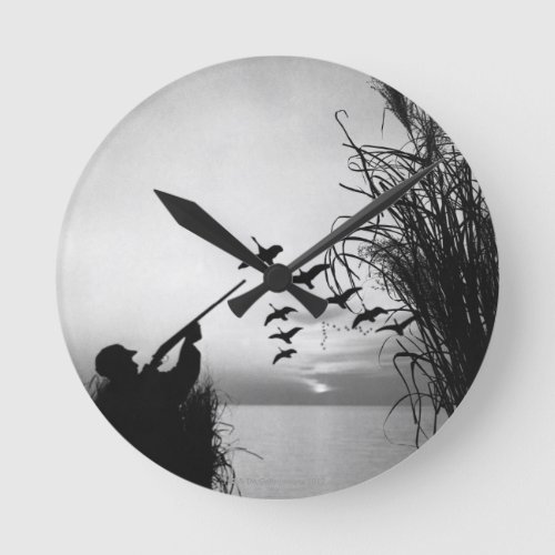 Man Duck Hunting Round Clock