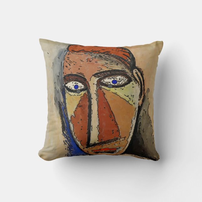 Man Face Abstract Throw Pillow (Front)