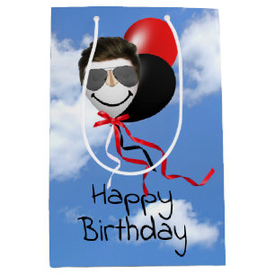 Man Face Birthday Balloons in Sky Medium Gift Bag