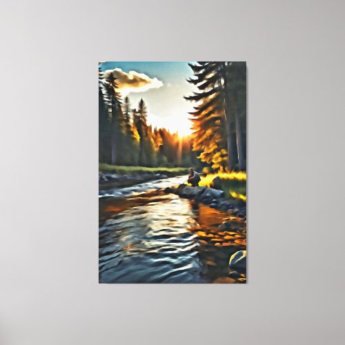  Man Fishing Art Stream Nature AP49  Canvas Print