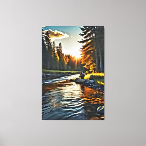  Man Fishing Art Stream Nature AP49  Canvas Print