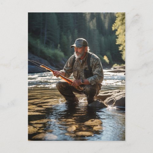  Man Fishing in Stream Maine Peace AP49 Nature Postcard