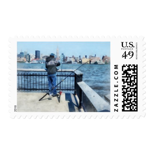 Man Fishing Off Hoboken Pier Postage