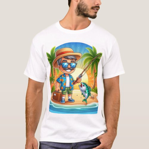 Man fishing on holiday  T_Shirt
