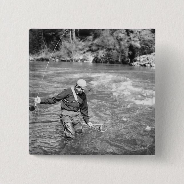 Man Fishing Pinback Button (Front)