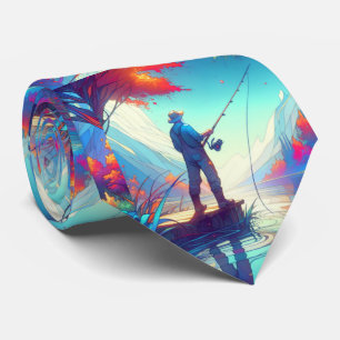 Man Fishing Standing On Pier Neck Tie