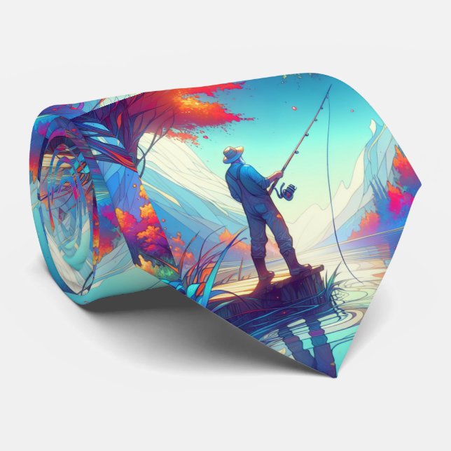 Man Fishing Standing On Pier Neck Tie (Rolled)