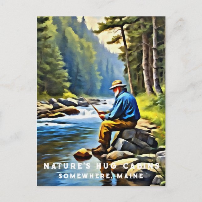 *~* Man Fishing Stream AP49 Senior Stream Postcard (Front)