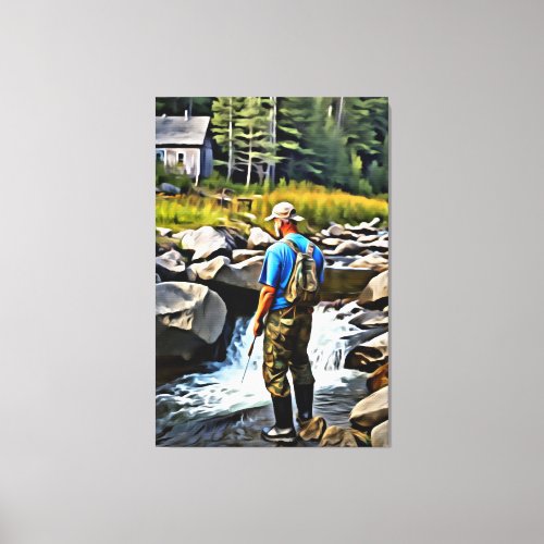  Man Fishing Stream Nature  AP49 Cabin Canvas Print