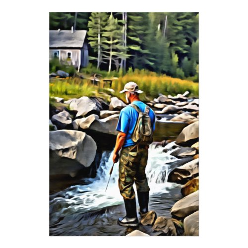  Man Fishing Stream Nature  AP49 Cabin Photo Print