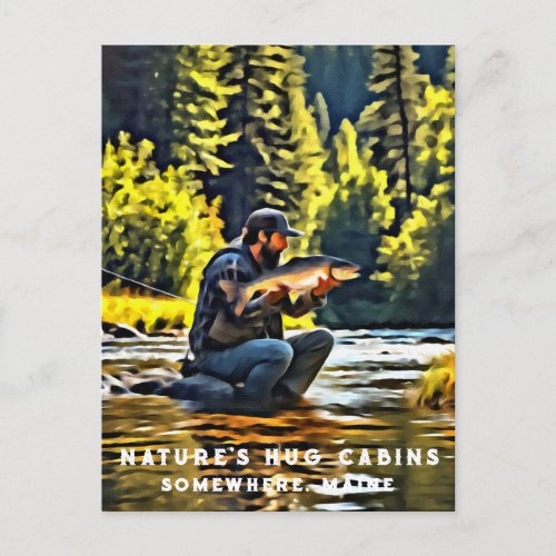  Man Fishing Stream Painting AP49 Salmon Postcard