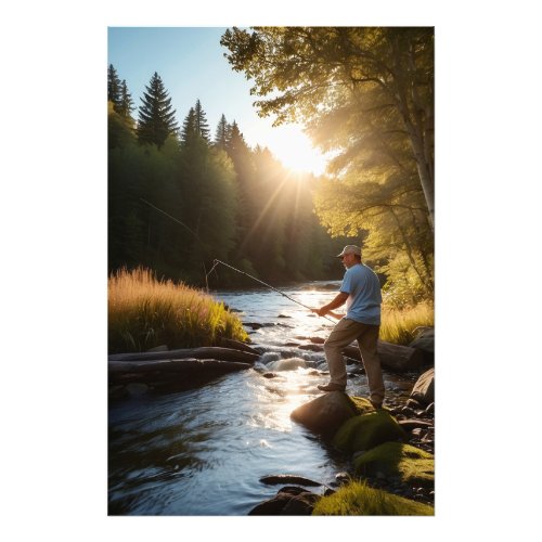  Man Fishing Stream Sun Nature AP49 Photo Print