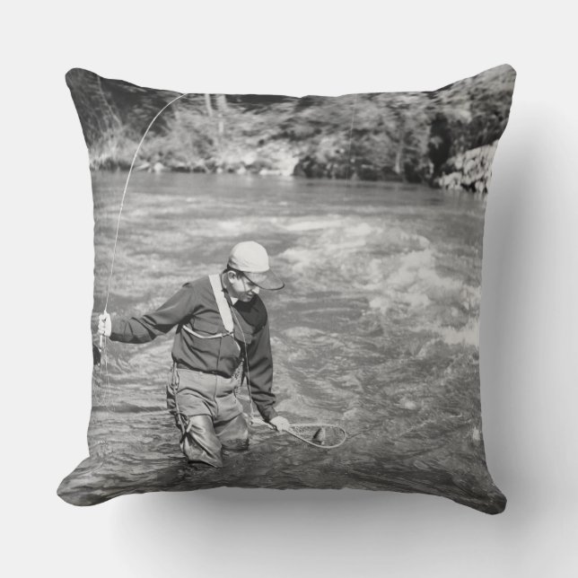 Man Fishing Throw Pillow (Front)