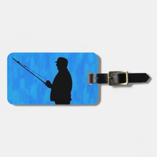 Man fishing with abstract blue background luggage tag