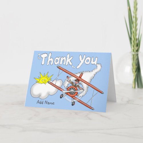 Man Flying Plane Writing Words Thank You In Sky Ca Card