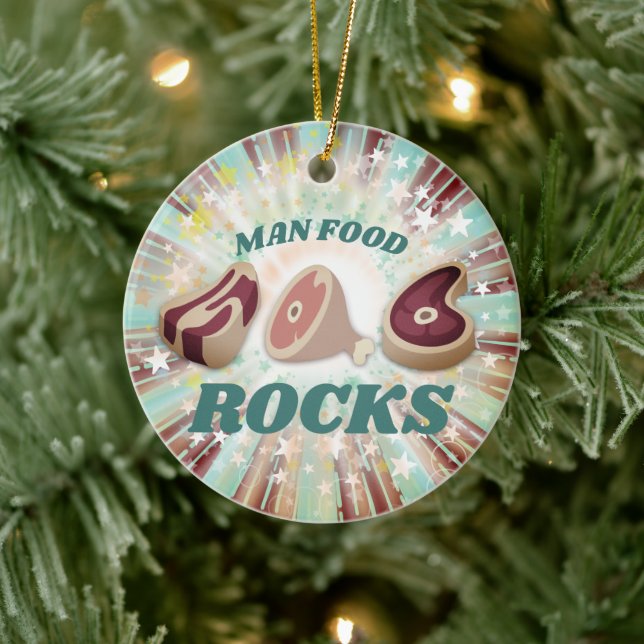 Man food steak beef pork personalized Christmas Ceramic Ornament (Tree)