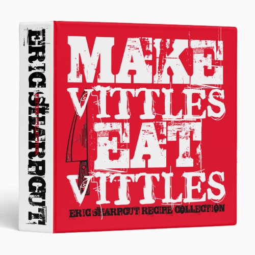 Man food vittles personalized cookbook recipe 3 ring binder