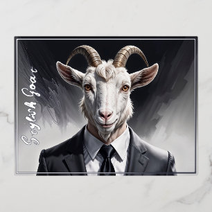 Man goat lawyer fantasy beast animal gray art foil holiday postcard