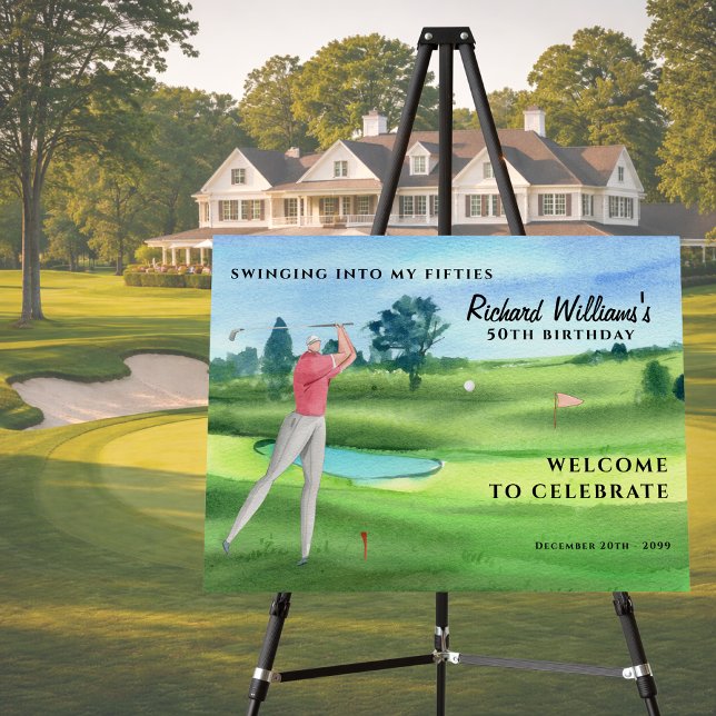 Man Golf Player Swinging Fifties 50th Birthday Foam Board (Creator Uploaded)