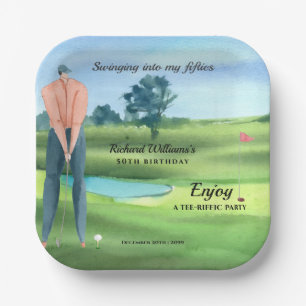 Man Golf Player Swinging Into My 50th Birthday Paper Plates