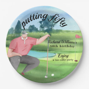 Man Golf Putting Fifty 50th Birthday Paper Plates