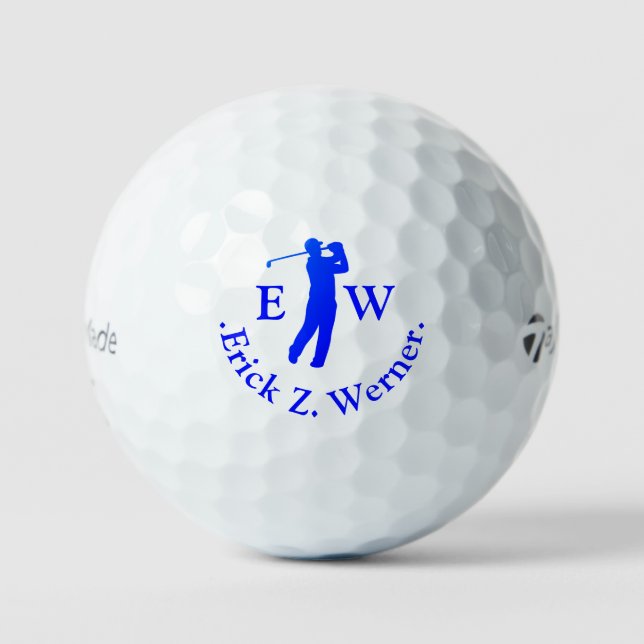 Man Golfer Classy Blue Monogram  Golf Balls (Front)