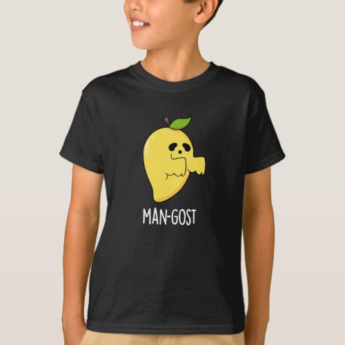 Man_gost Funny Halloween Mango Ghost Pun Dark BG T_Shirt