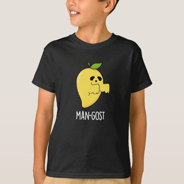 Man-gost Funny Halloween Mango Ghost Pun Dark BG T-Shirt (Front)