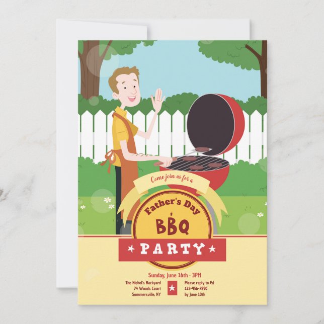 Man Grilling in Backyard Invitation (Front)