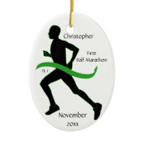 Man Half Marathon Runner Ornament in Lt Green
