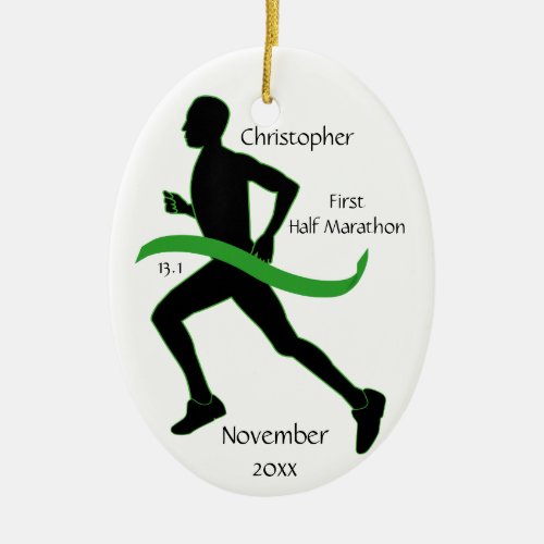 Man Half Marathon Runner Ornament in Lt Green