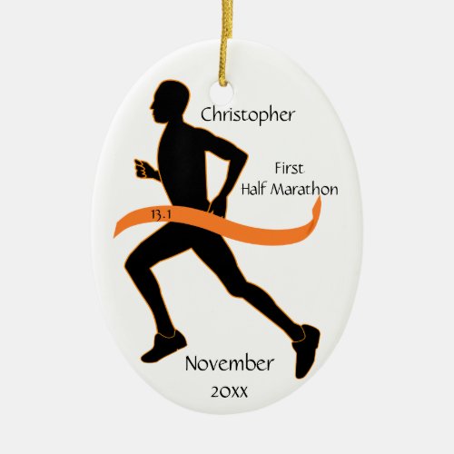 Man Half Marathon Runner Ornament in Orange