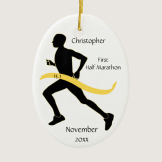 Man Half Marathon Runner Ornament in Yellow
