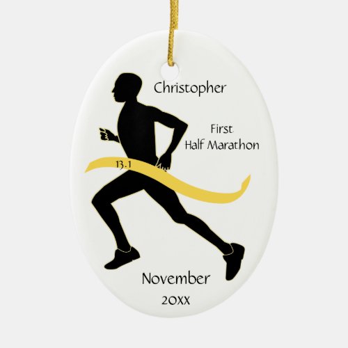 Man Half Marathon Runner Ornament in Yellow