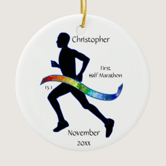 Man Half Marathon Runner Puzzle Rainbow Ornament