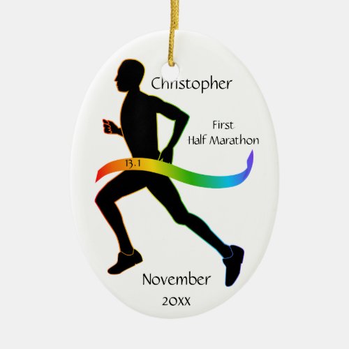 Man Half Marathon Runner Rainbow Ribbon Ornament