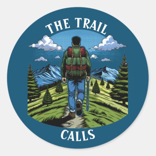 Man Hiking a Trail like the AT Classic Round Sticker