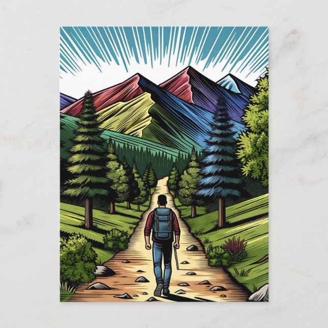 Man Hiking the Trails Postcard (Front)
