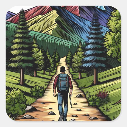 Man Hiking the Trails Square Sticker
