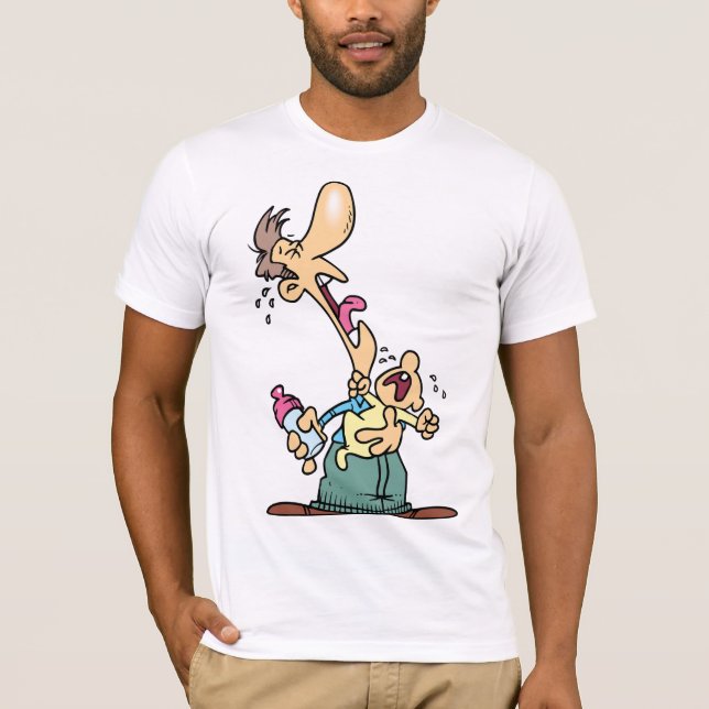 Man Holding A Crying Baby Mens T-Shirt (Front)