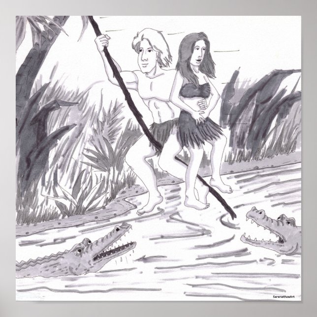 Man Holding a Woman While Swinging on a Vine Past  Poster (Front)