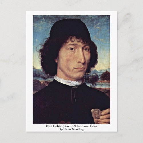 Man Holding Coin Of Emperor Nero By Hans Memling Postcard