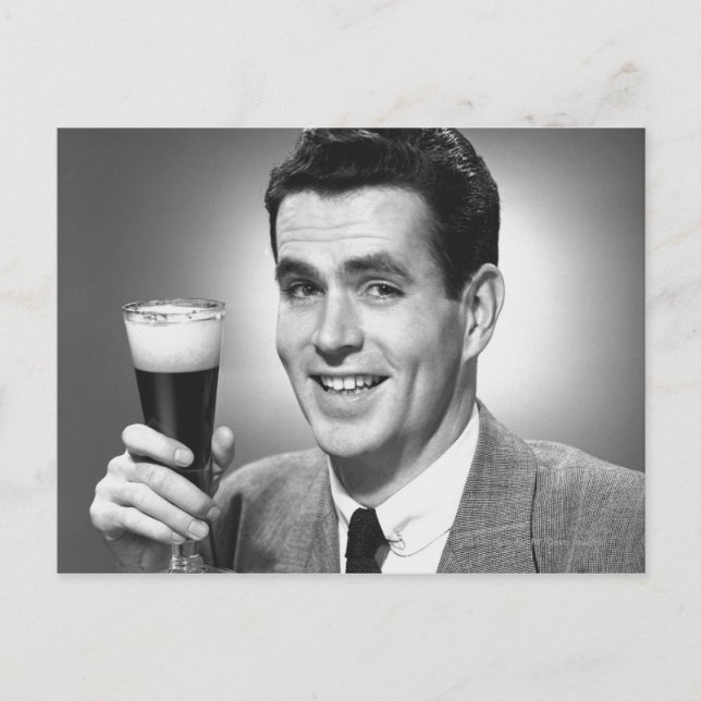 Man holding glass of beer in studio B&W Postcard (Front)