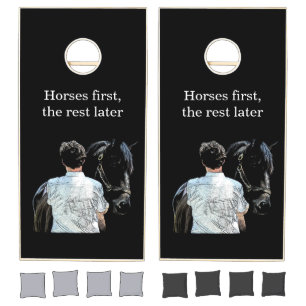Man Holding Horse Dark Cornhole Set