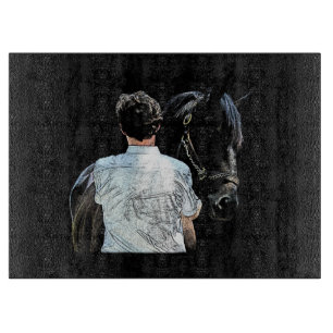 Man Holding Horse Dark Cutting Board